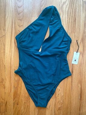 Shade & Shore Green One-Shoulder Cutout Swimsuit